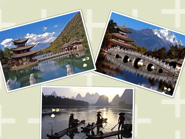 In this picture, we can see a collage image, we can see houses, bridgewater, boats, trees, and the...